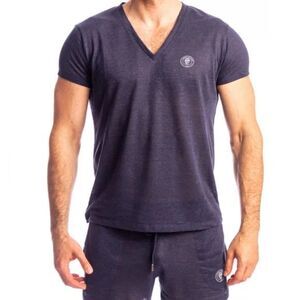 Mens L'Homme Invisible Nieuport Linen V-Neck Tee in Navy or Ice Blu - Small, NWT